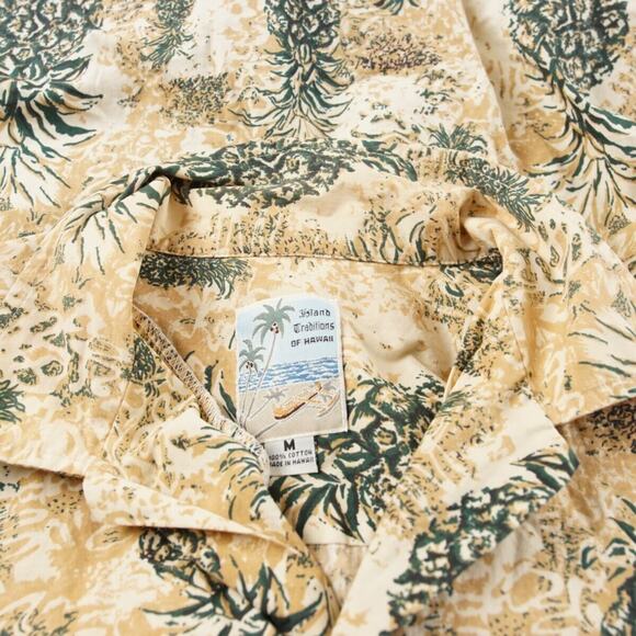 Island Traditions Yellow Pineapple Print Inside Out Hawaiian Shirt Mens Sz M - Picture 4 of 5